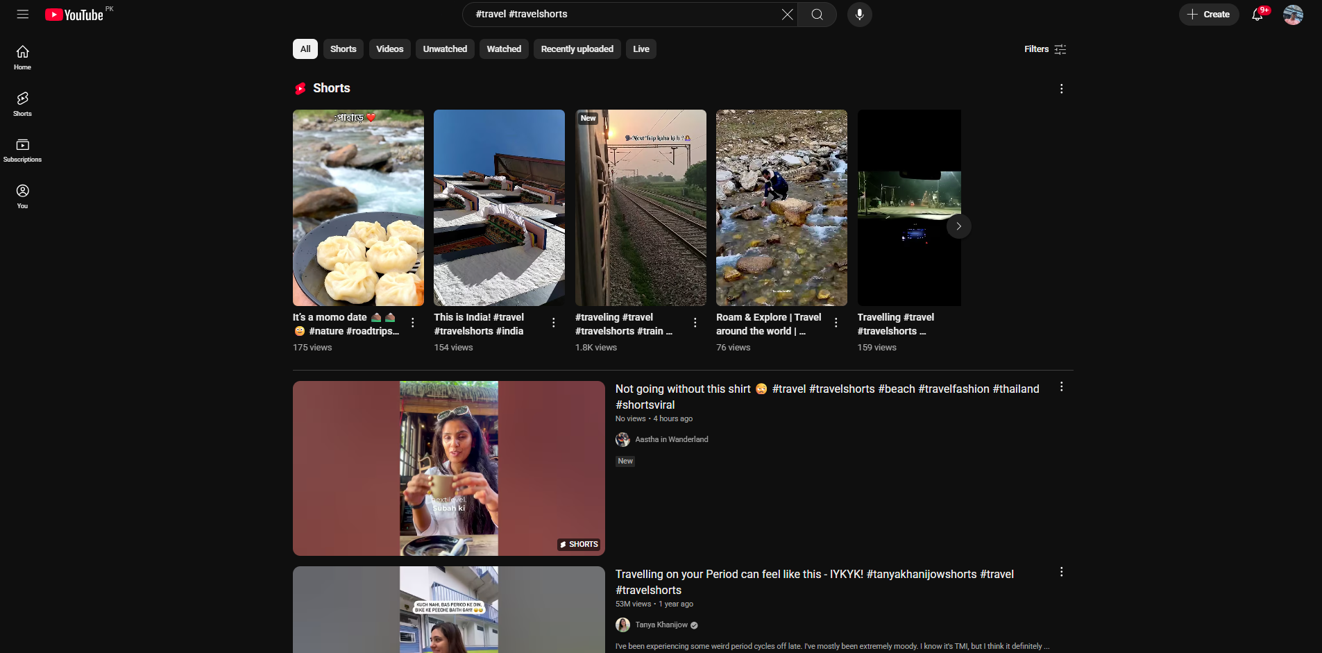 Videos with travel YouTube hashtags