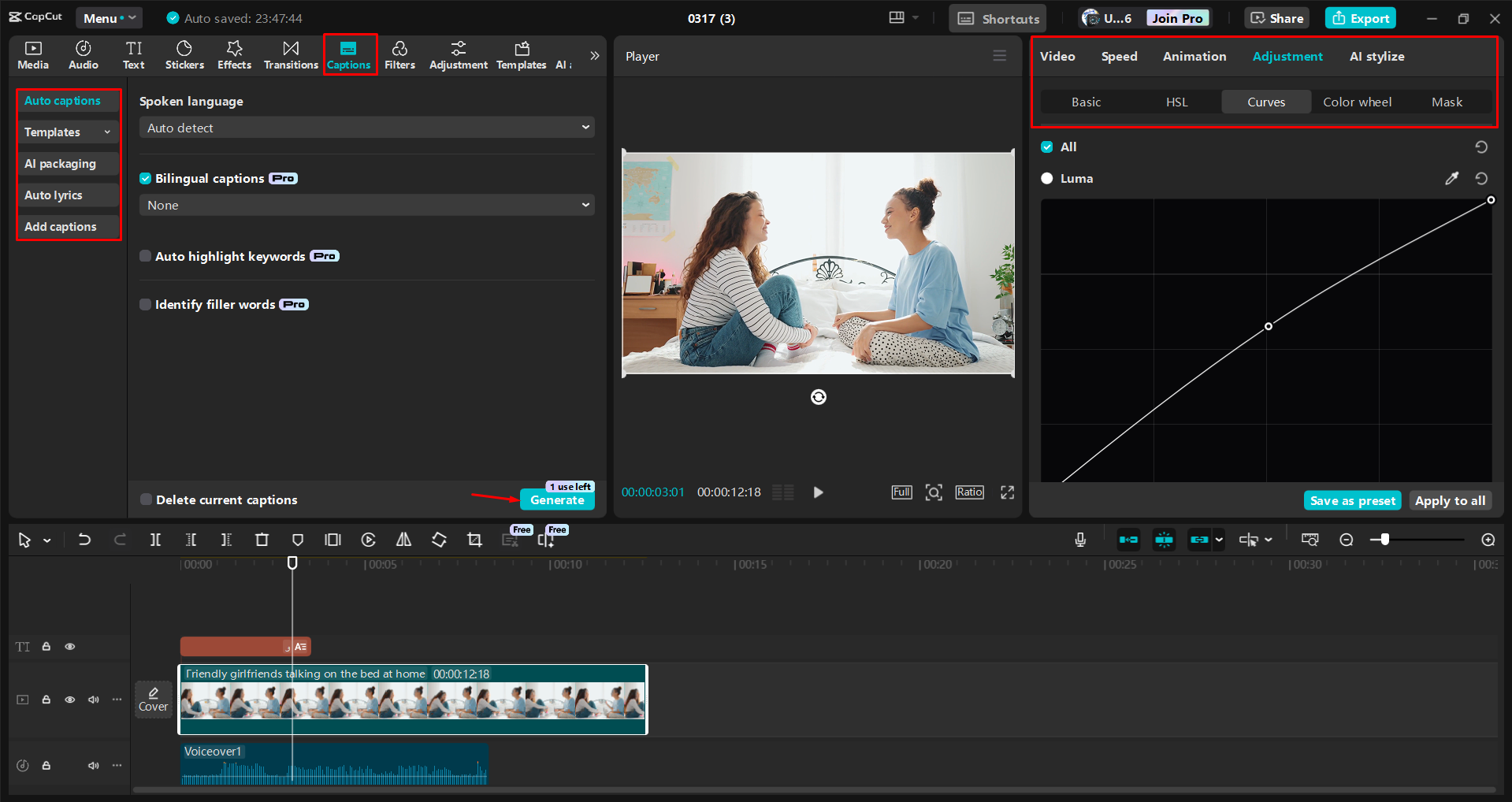 Editing and enhancing a video in the CapCut desktop video editor