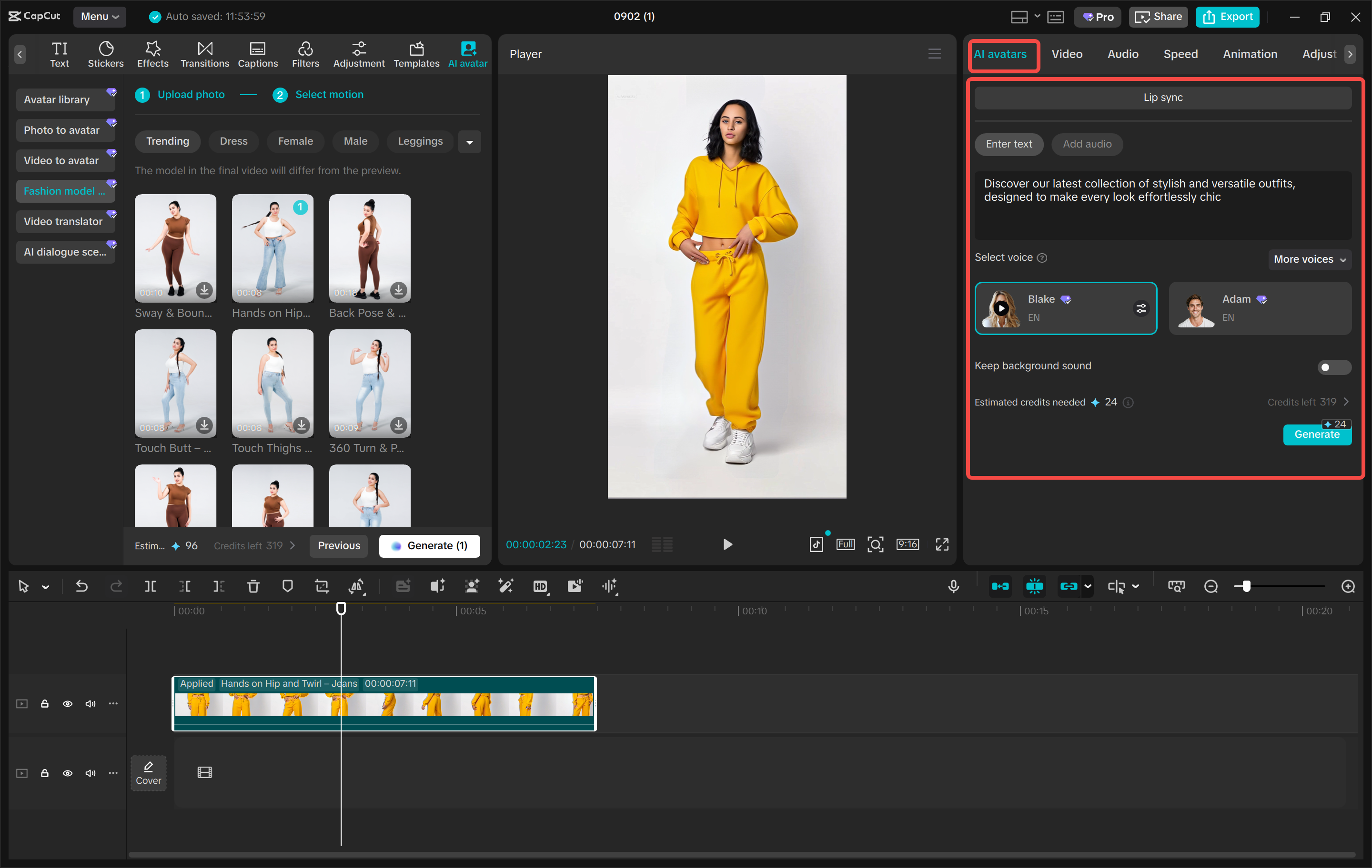 Generating the model wearing your dress in the CapCut desktop video editor
