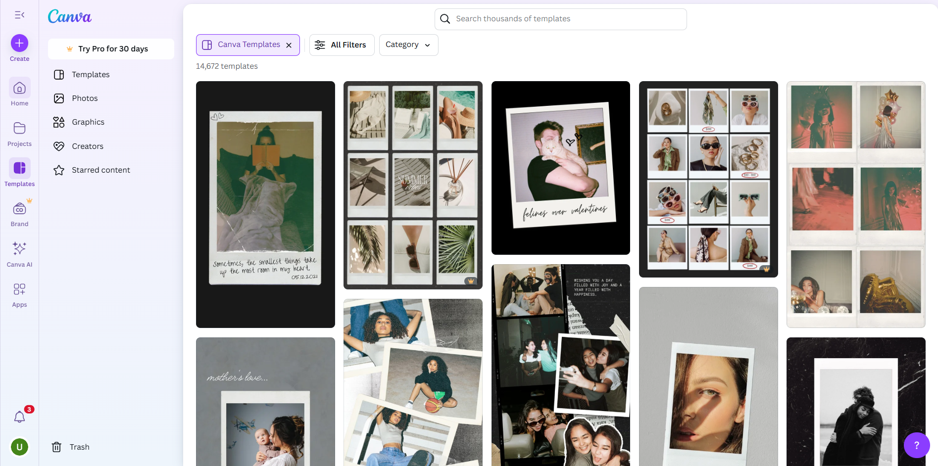 Interface of Canva - the best tool to add Polaroid filter in Canva