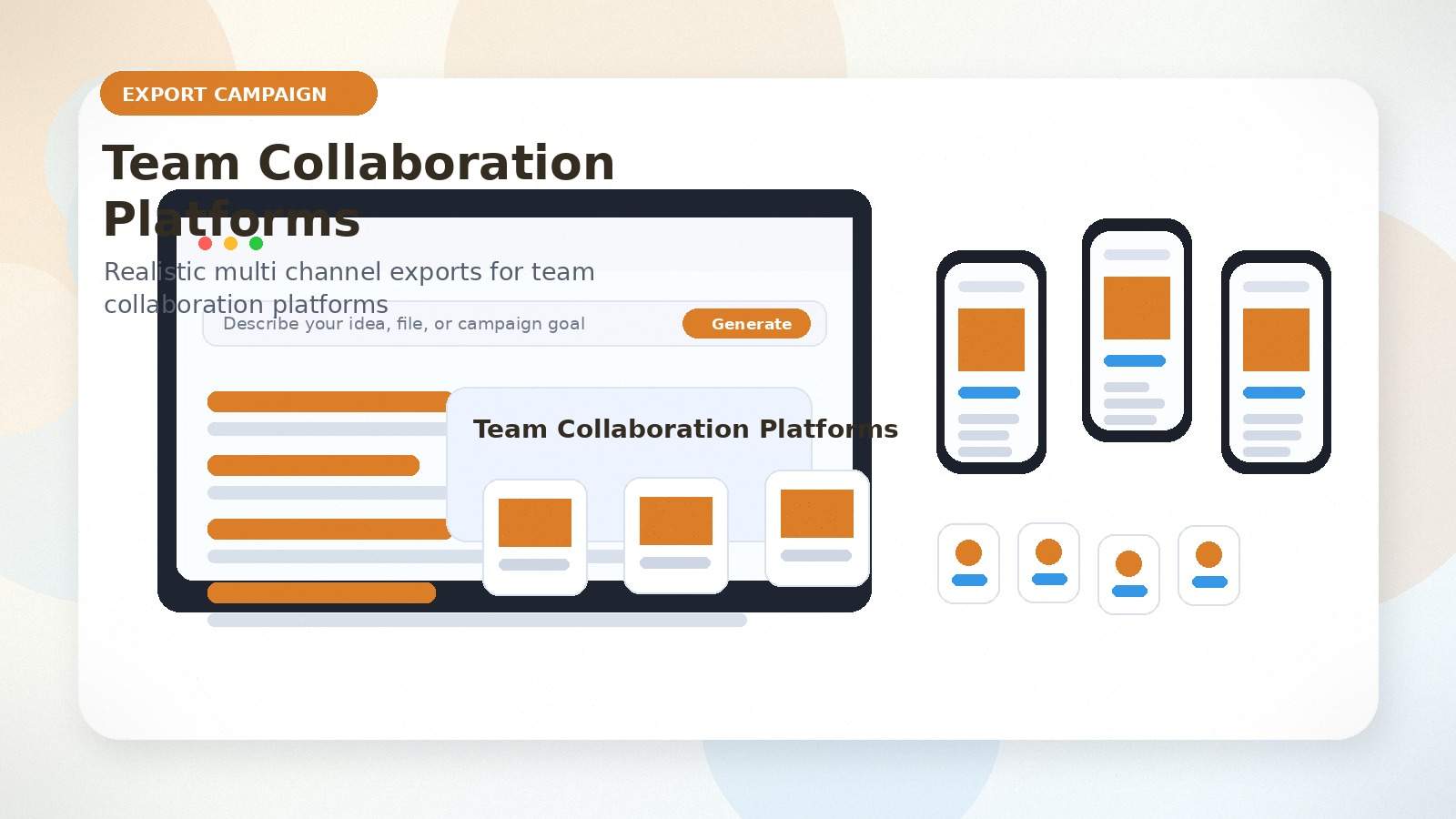 Team Collaboration Platforms realistic export campaign visual for team collaboration platforms