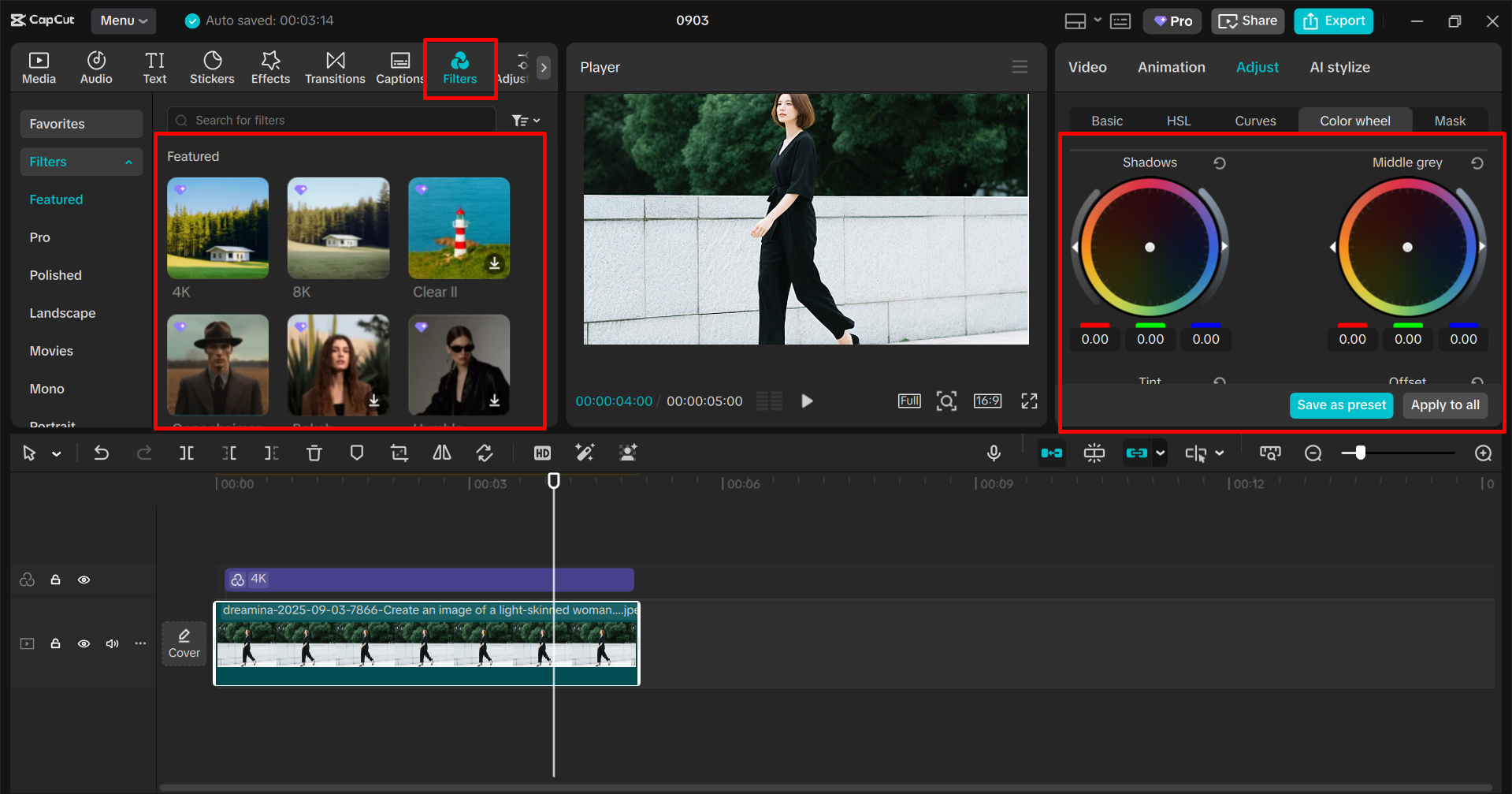 Editing the AI image in the CapCut desktop video editor