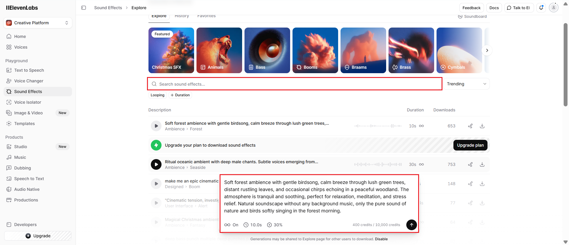 Search or generate audio