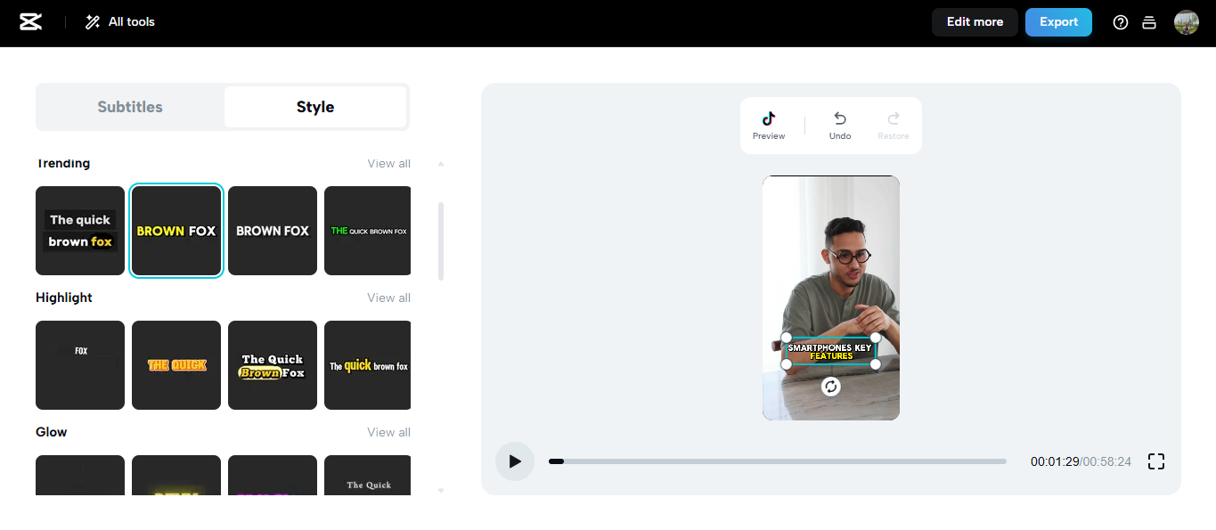 Wählen Sie Ihren Bildunterschriftenstil.