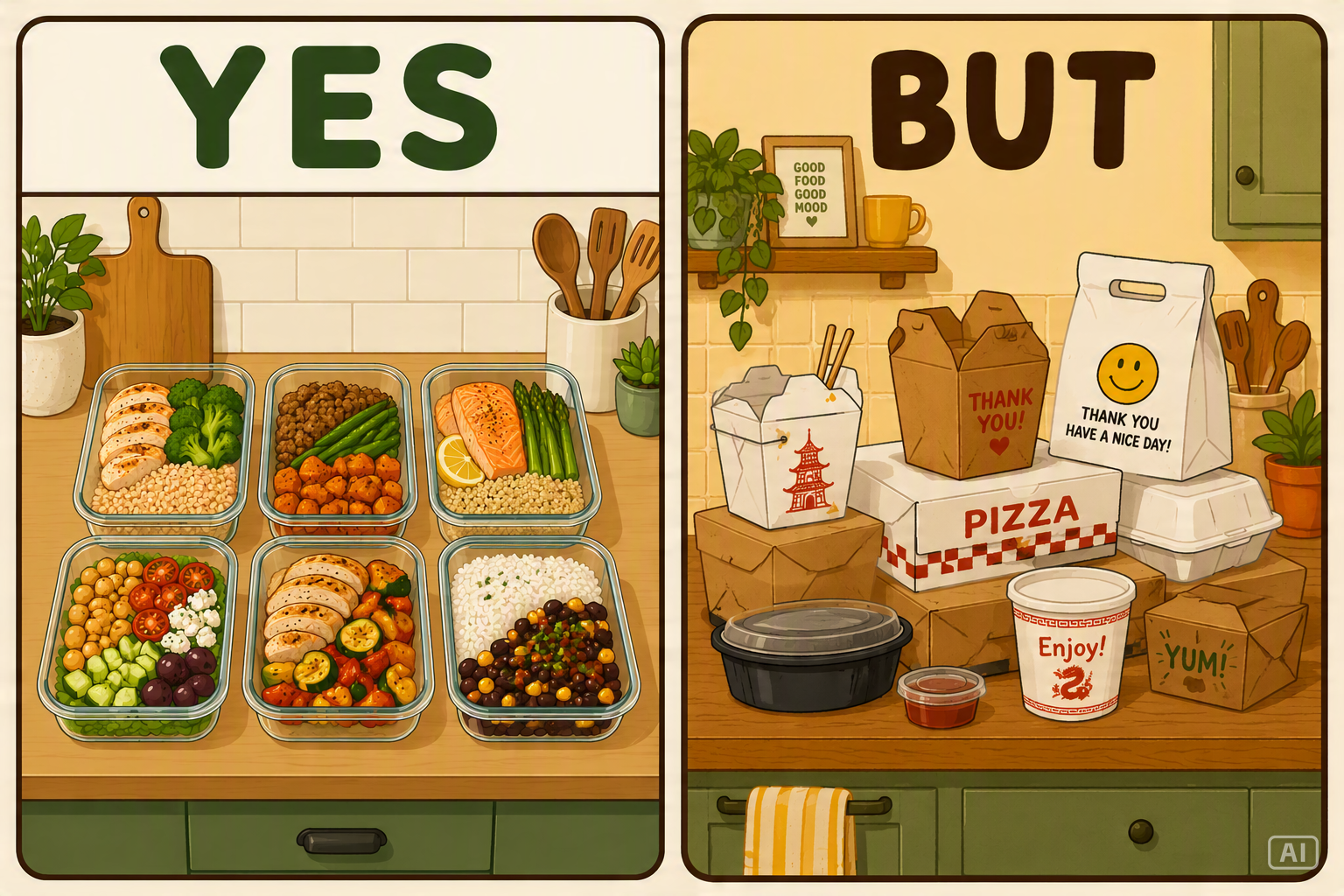 Yes but meal prep meme image generated by Pippit