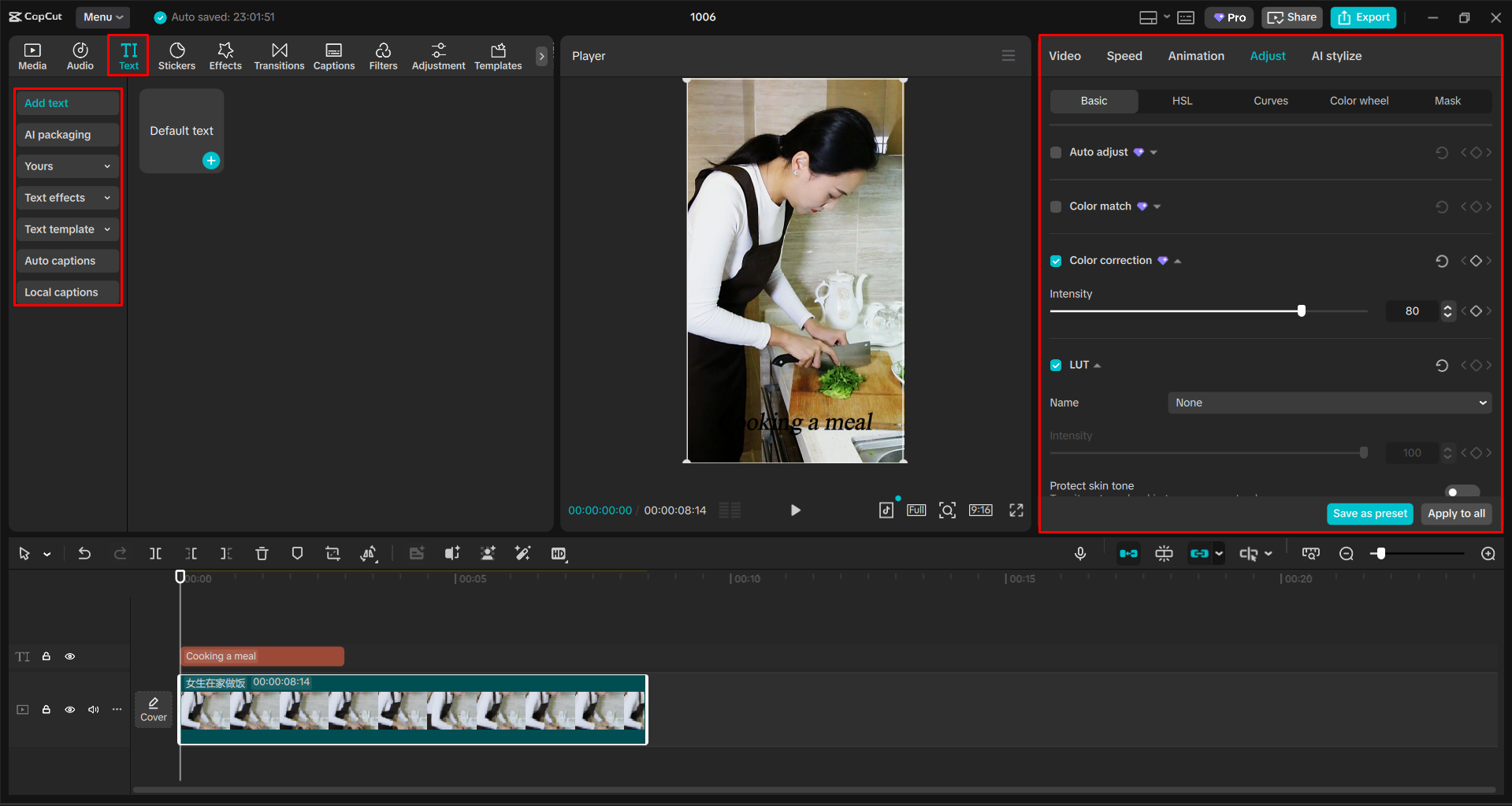 Customizing the video with the CapCut desktop video editor
