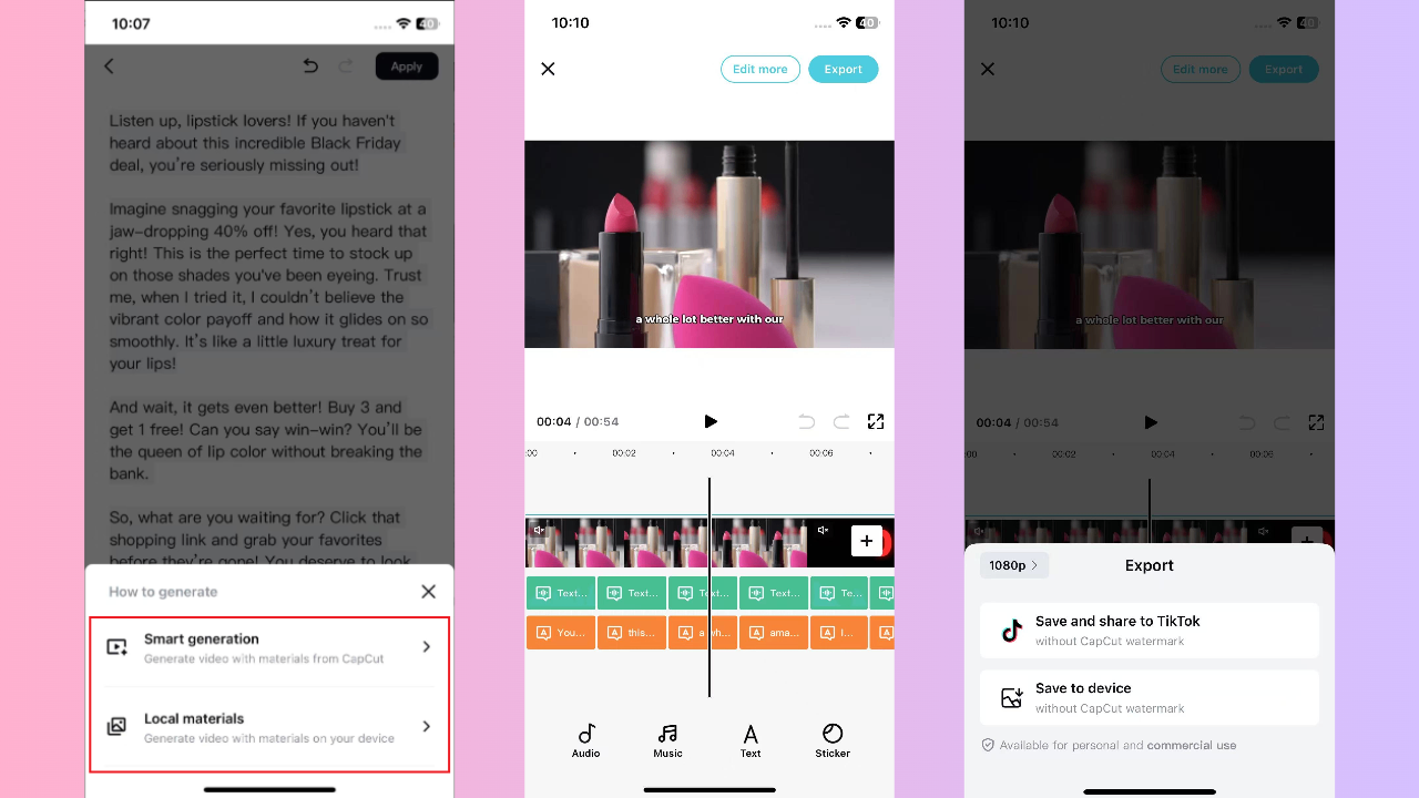 Generate video, customize and export