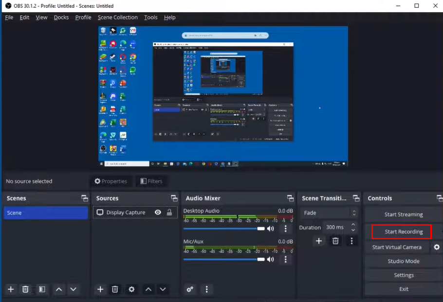 Start recording your project in OBS Studio