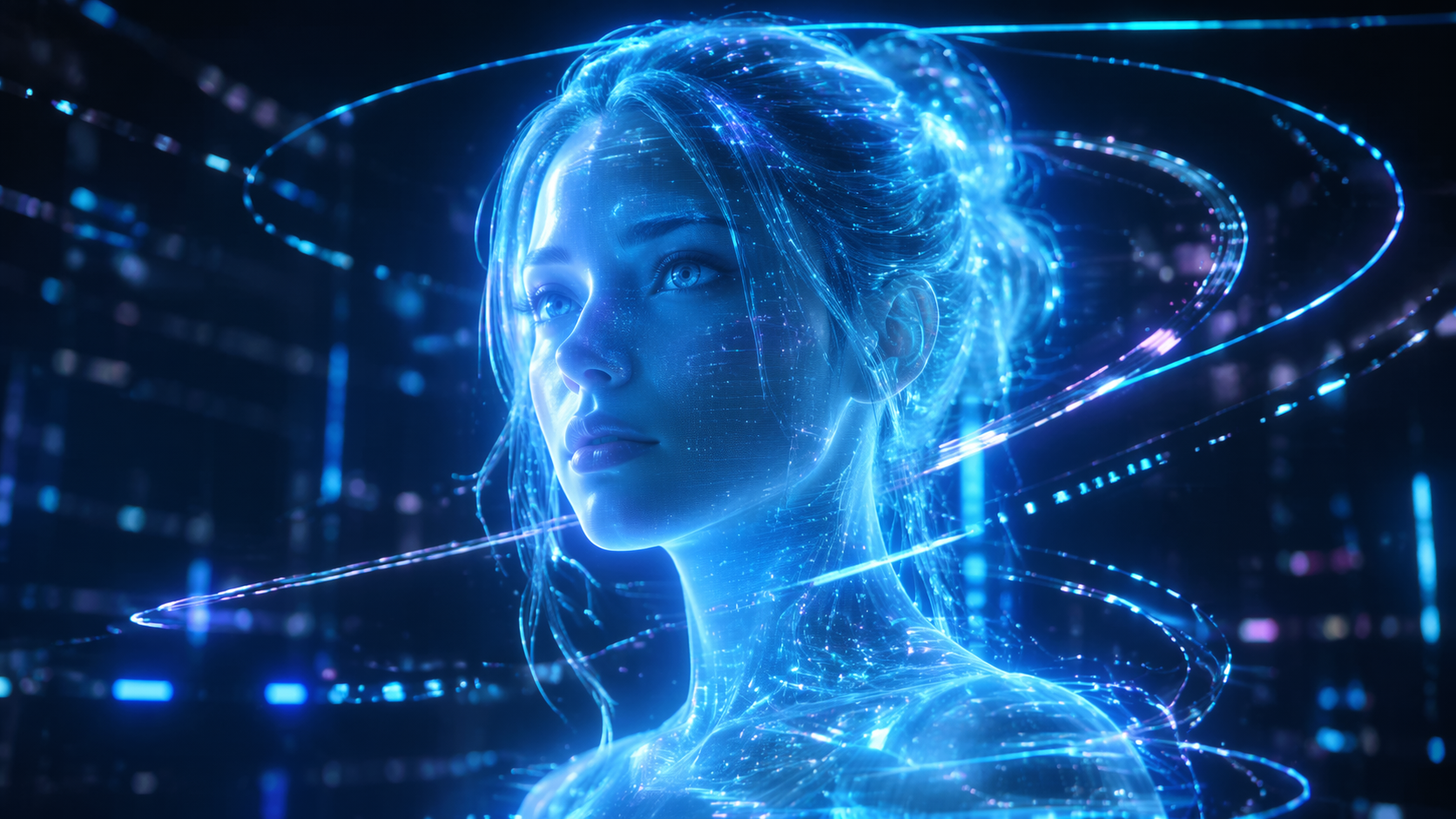 Dreamina 3D Hologramm Filter Prompt Beispiel 1: Glas-Licht Avatar Portrait