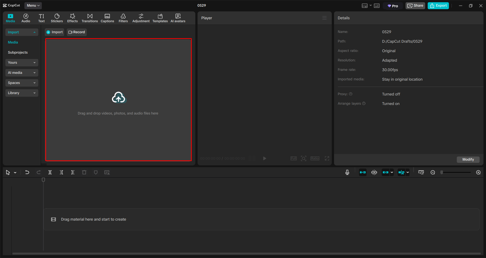 Importing an image into the CapCut desktop video editor