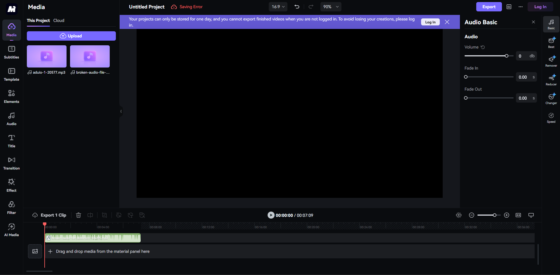 Benutzeroberfläche von Media.IO – einer der besten KI-Musik-Joiner.