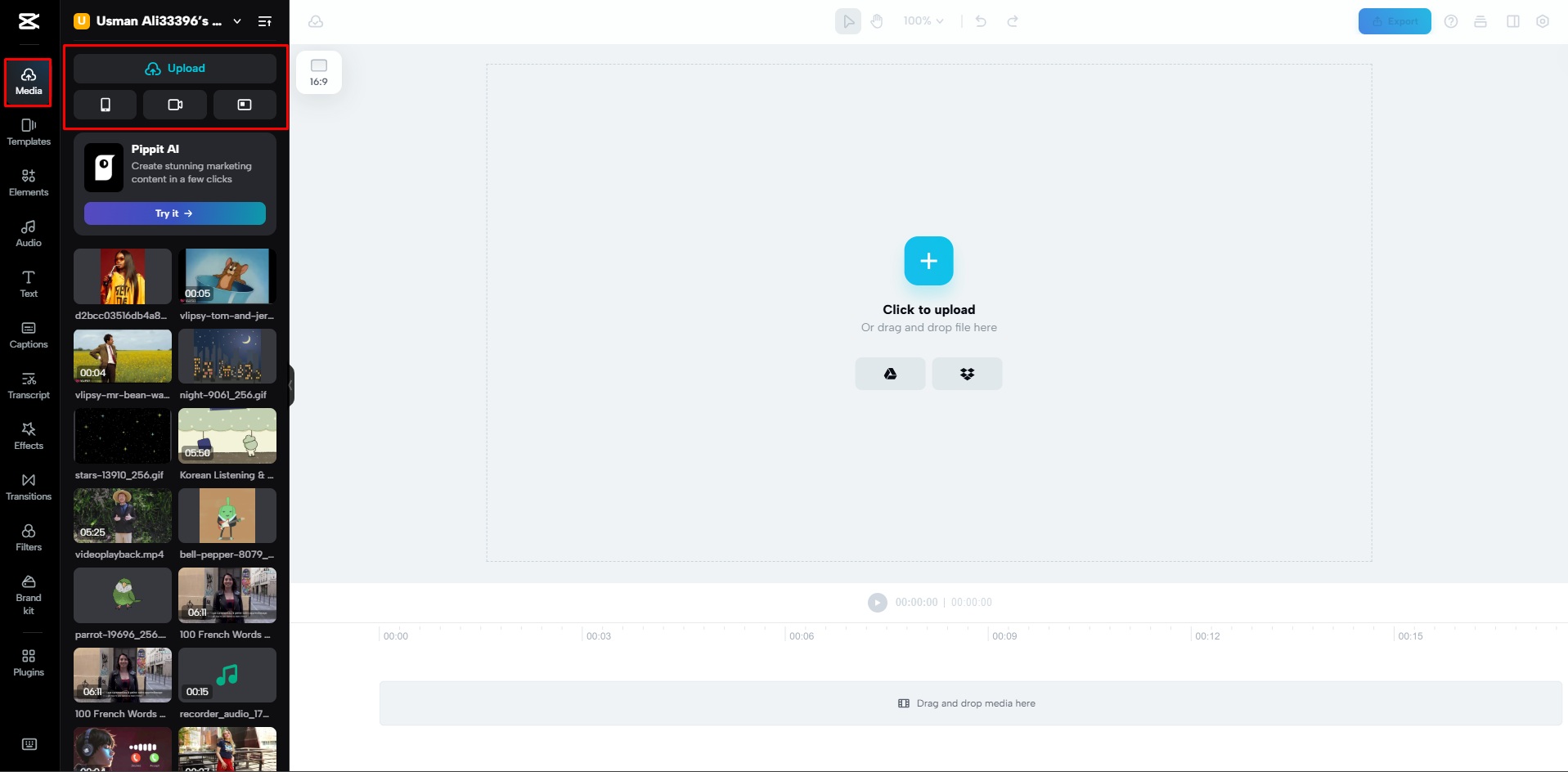 Uploading a video to CapCut Web