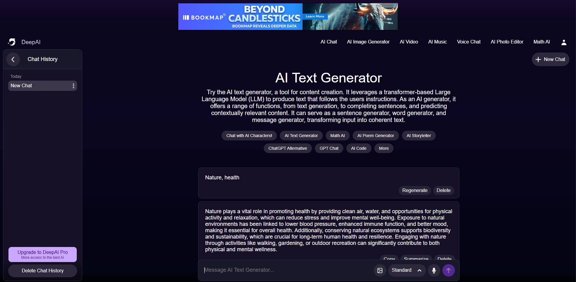 Interface of Writingmate - a versatile online AI text generator