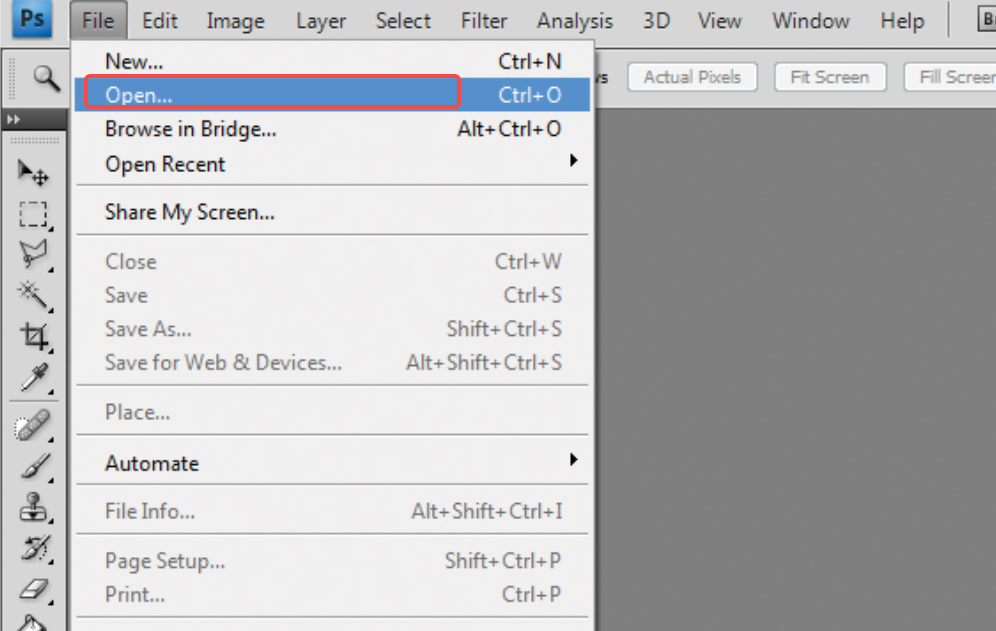 Upload your image to Photoshop