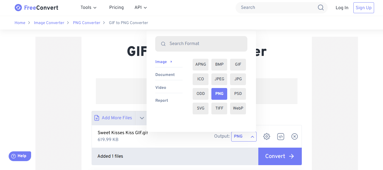 Adjust the conversion settings and set to PNG format