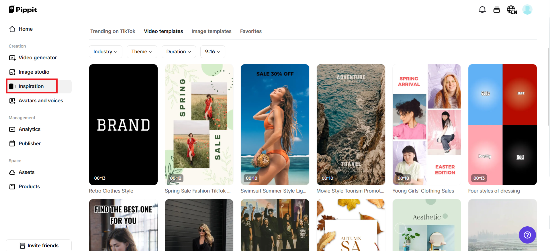 Go to ''Inspiration'' for video templates