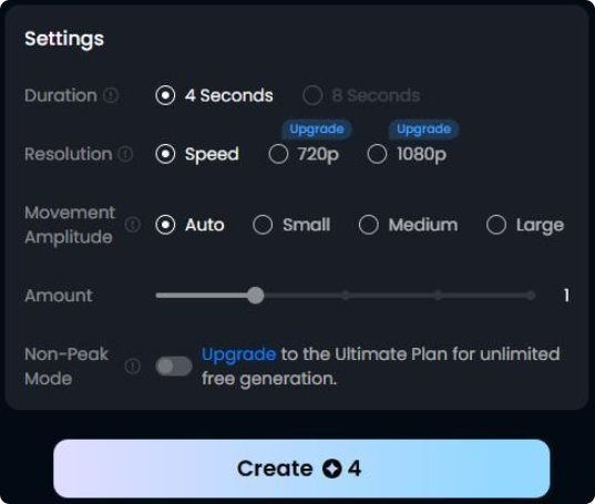 Adjusting the video settings in the Vidu AI image to video generator