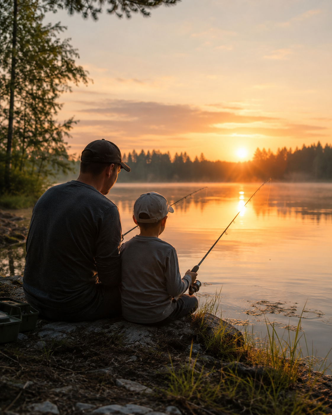 Father's Day picture of a dad and child fishing