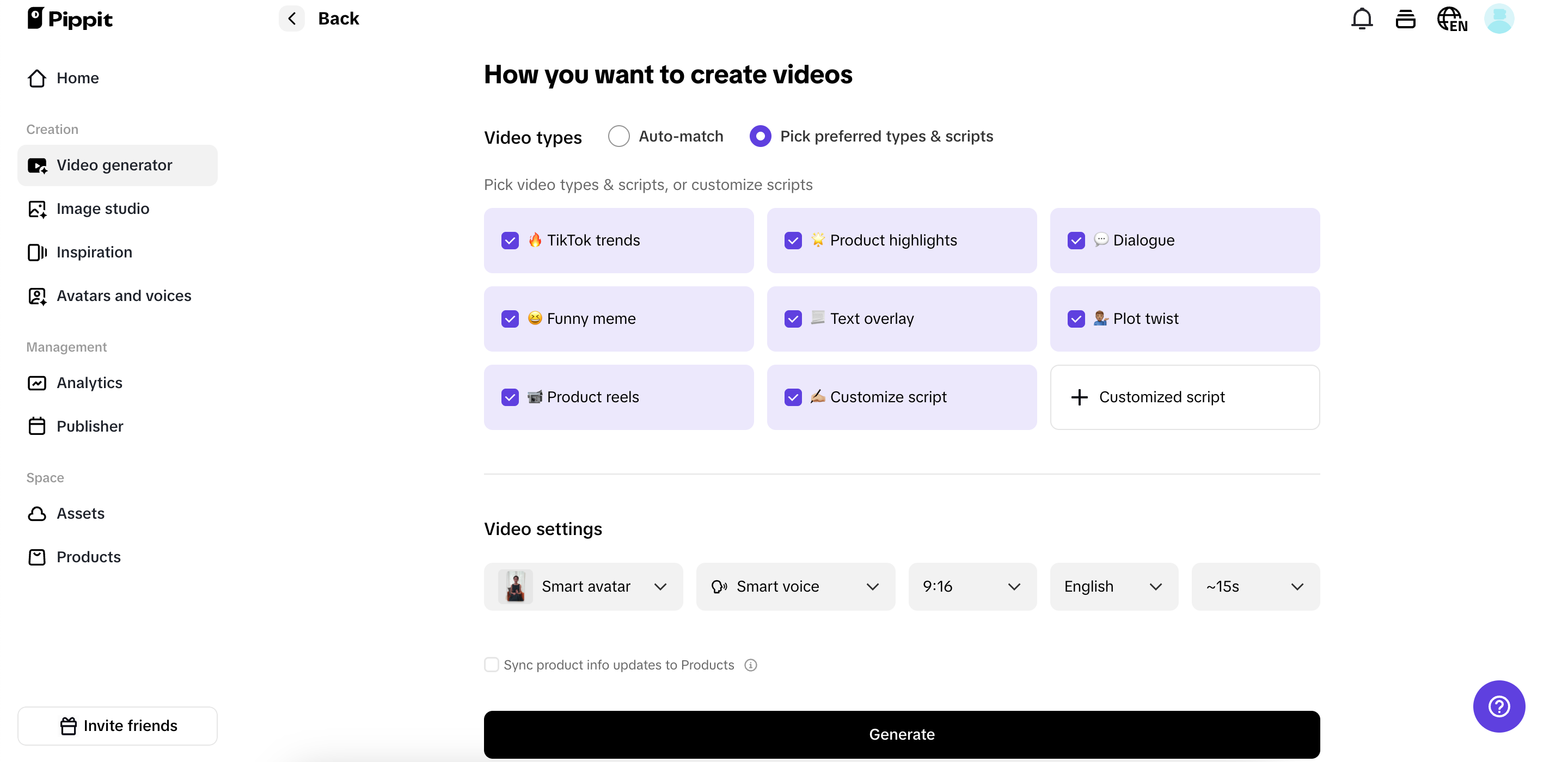 Customizable video scripts and settings