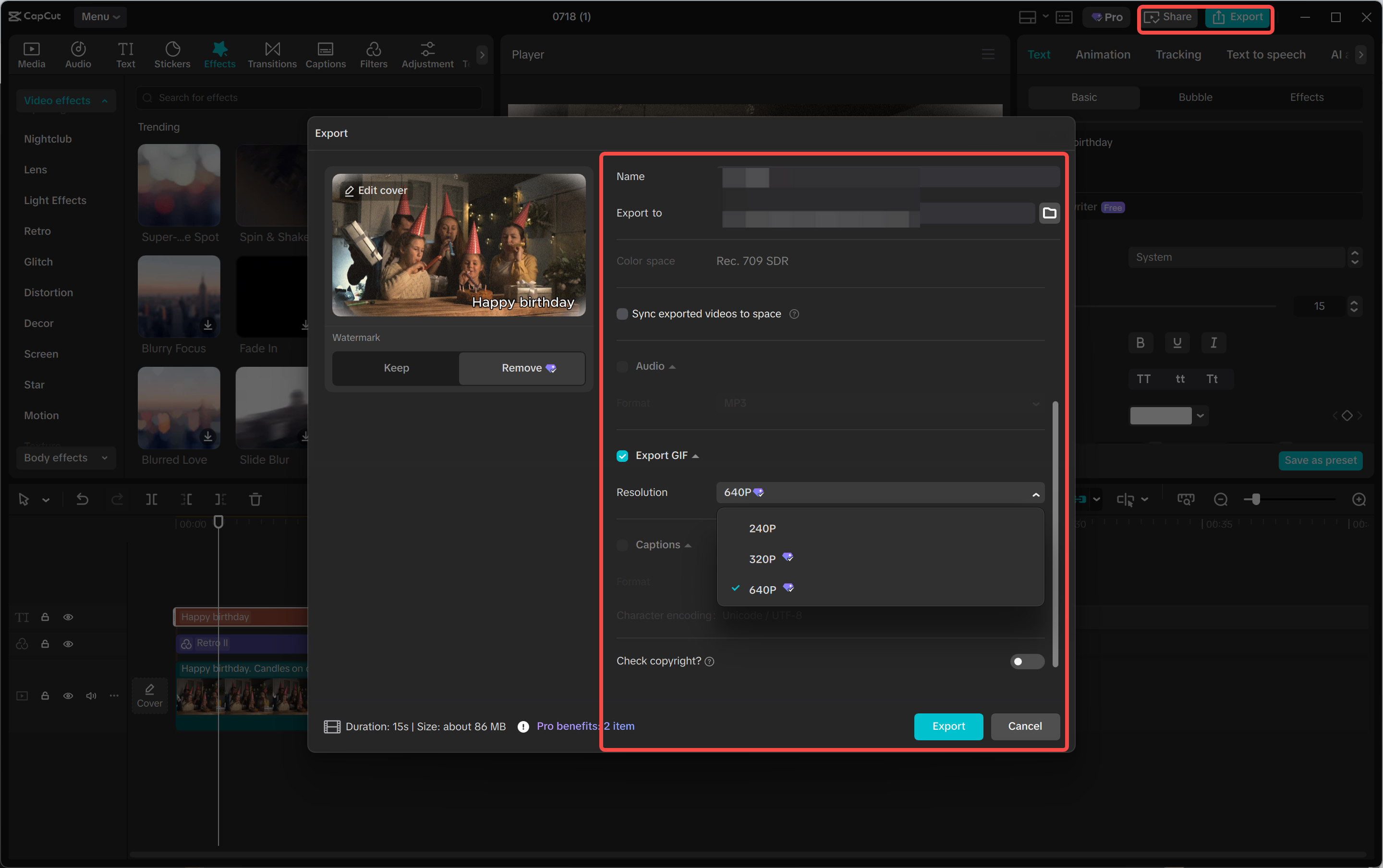 Exporting the GIF from the CapCut desktop video editor