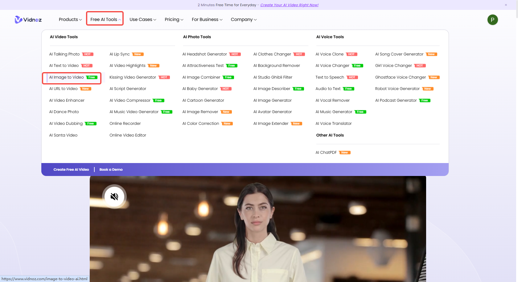 Перейдіть до Vidnoz і відкрийте інструмент перетворення зображення у відео