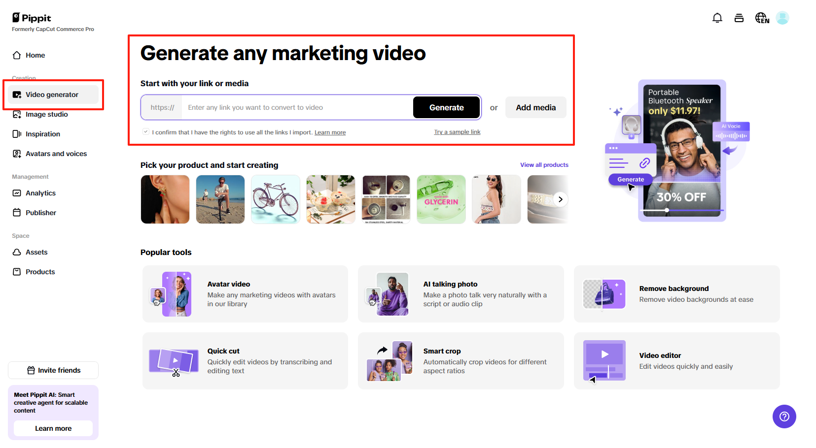 Pippit One-click video solution