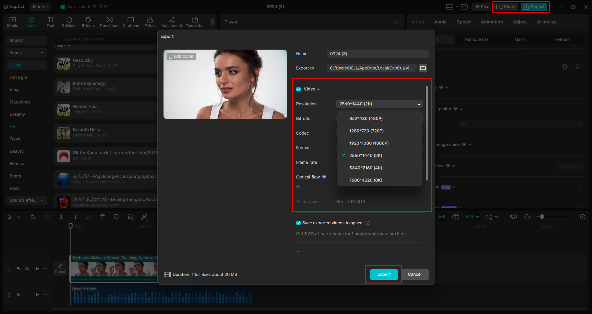 Exporting a video from the CapCut desktop video editor