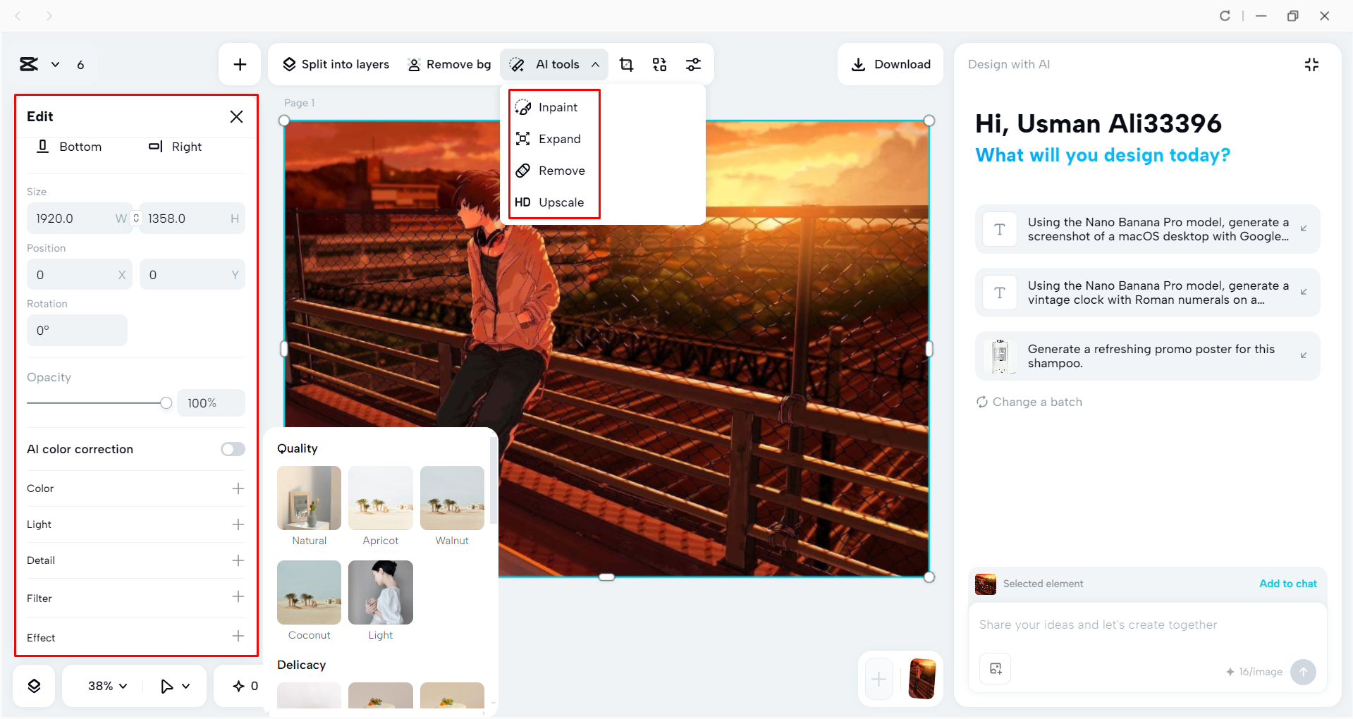 Editing and enhancing the image with the CapCut desktop video editor