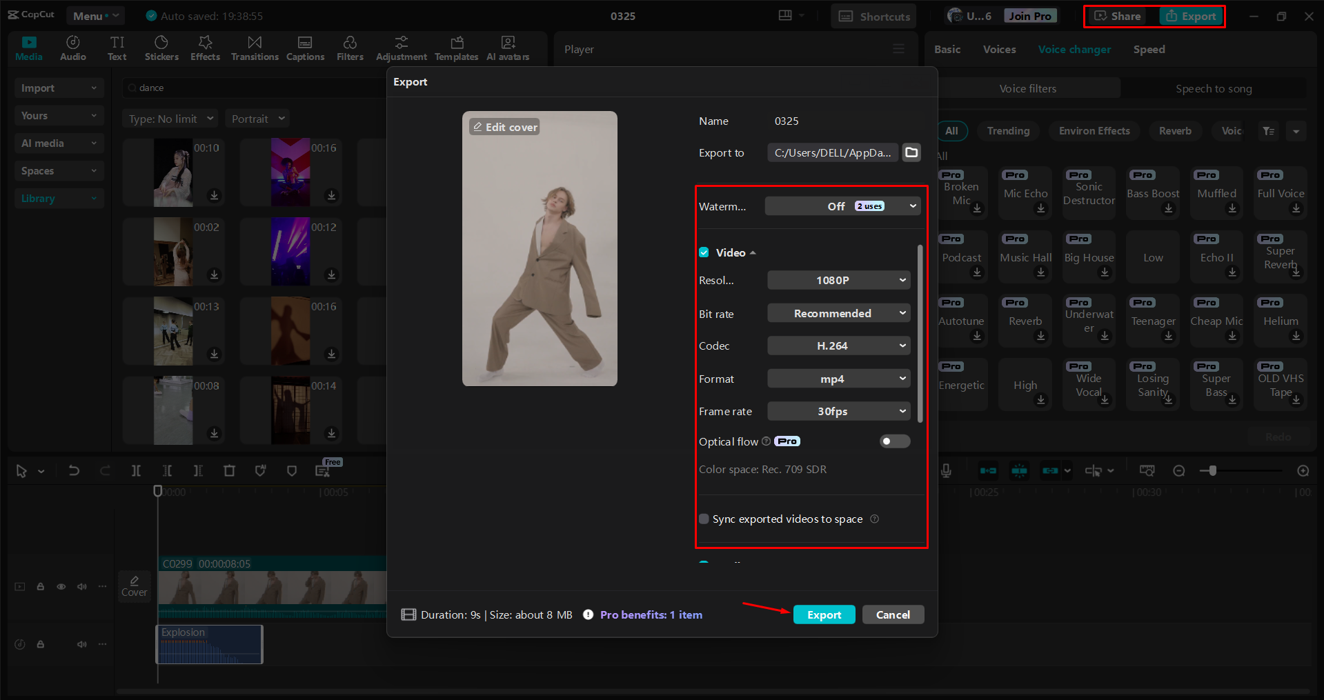 Export videa z editoru videa pro stolní počítače CapCut