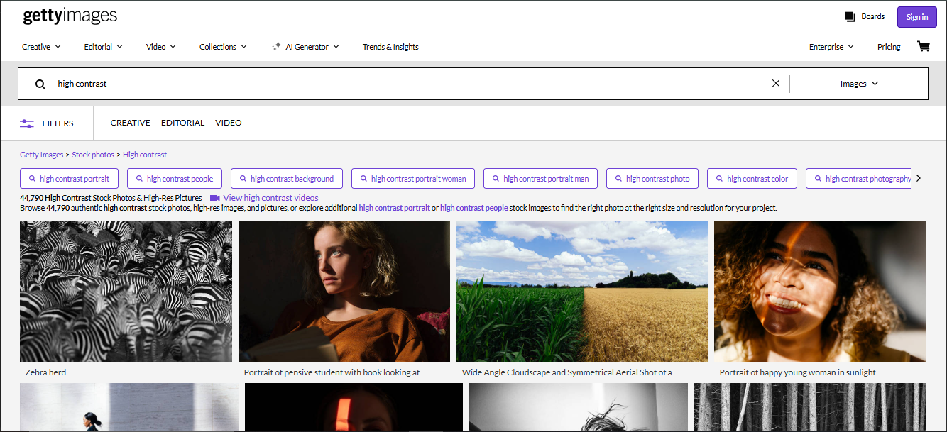 Getty Images - a professional platform for high contrast images