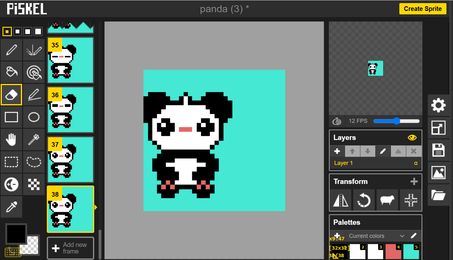 Interface of Piskel - An online free animated GIF generator