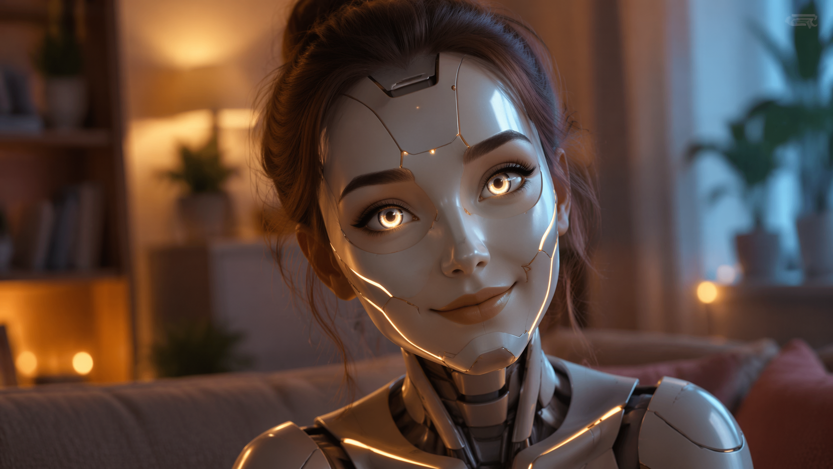 Dreamina robot face filter prompt example 1: Chrome Robot Face Portrait