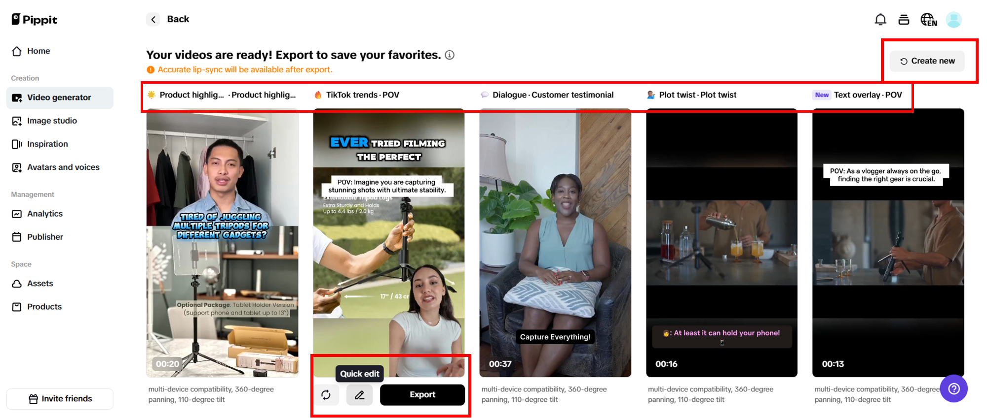 Select your preferred generated video