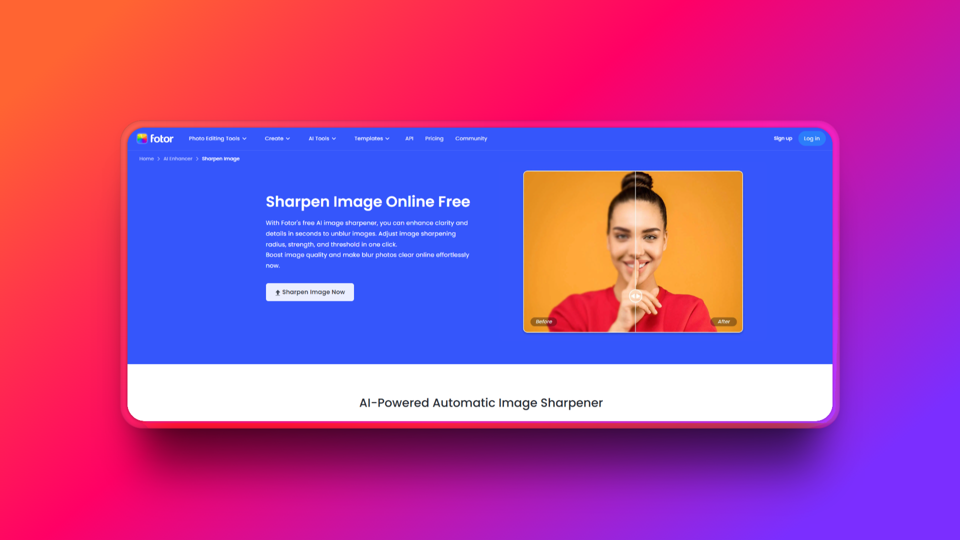 Fotor 的AI照片銳化工具