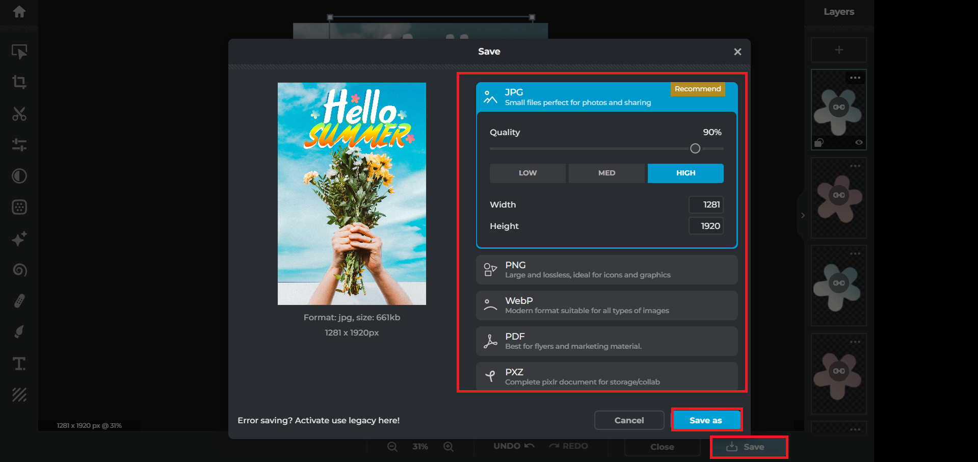 Salve sua imagem editada