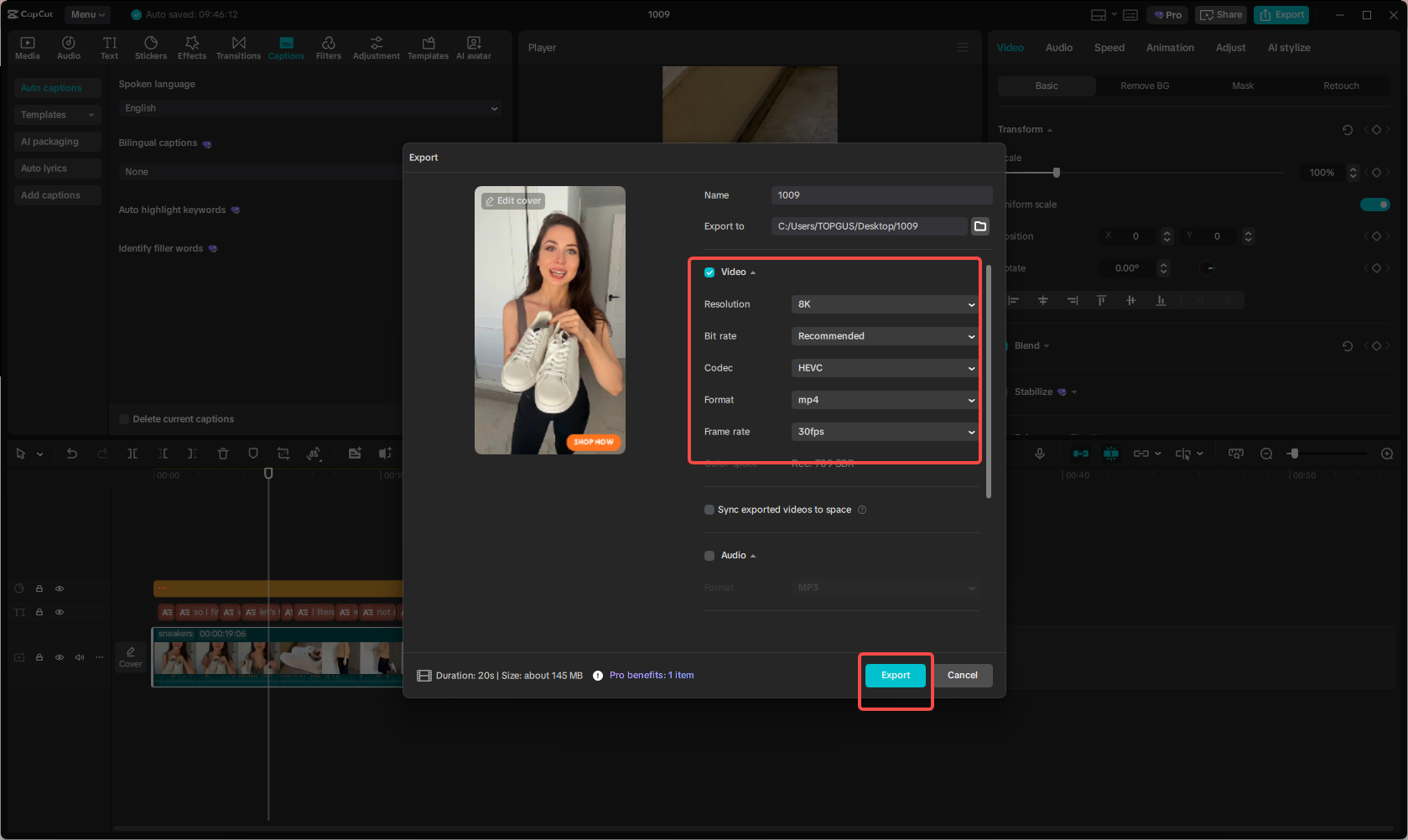 Exporting and sharing the TikTok ad in CapCut