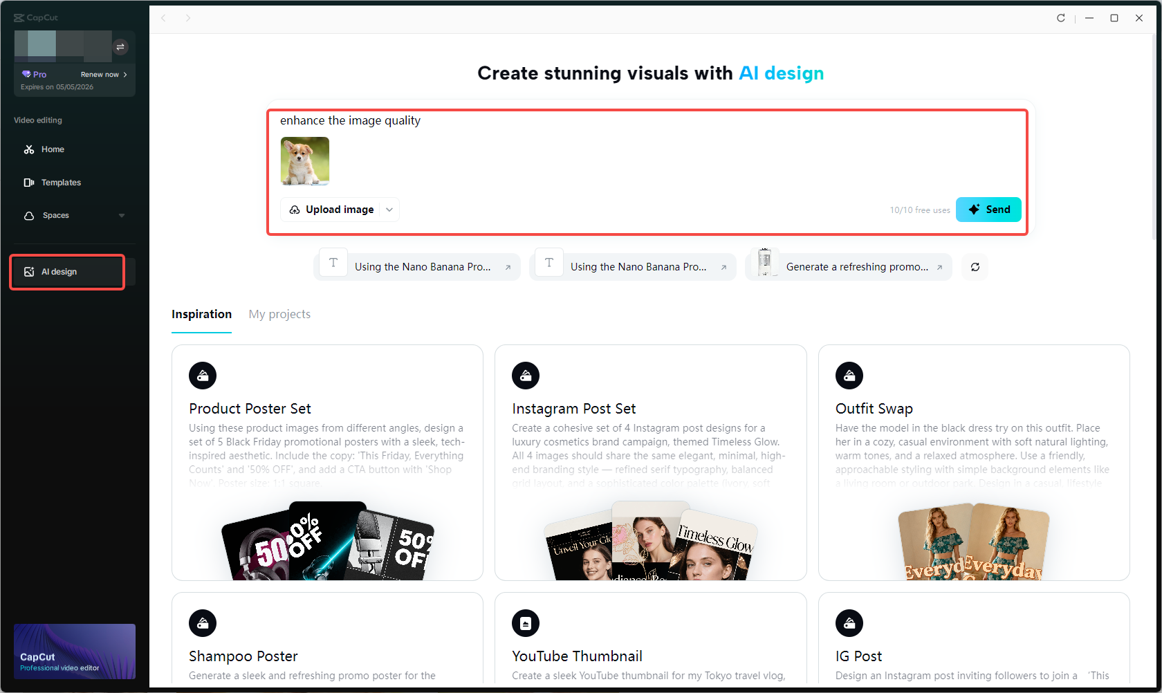 Access CapCut's AI design tool