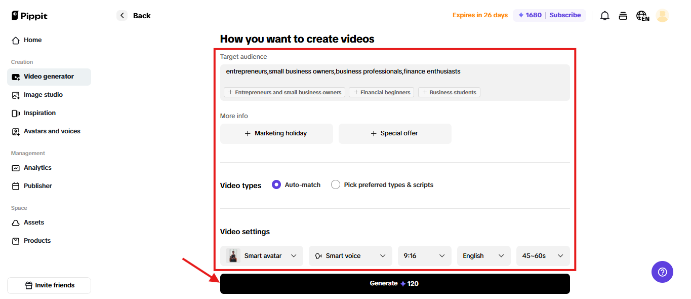 Hit the generate button