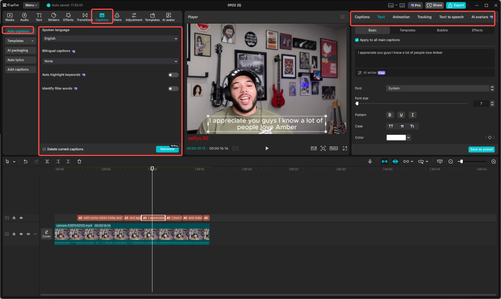 Use the auto captions feature and other tools