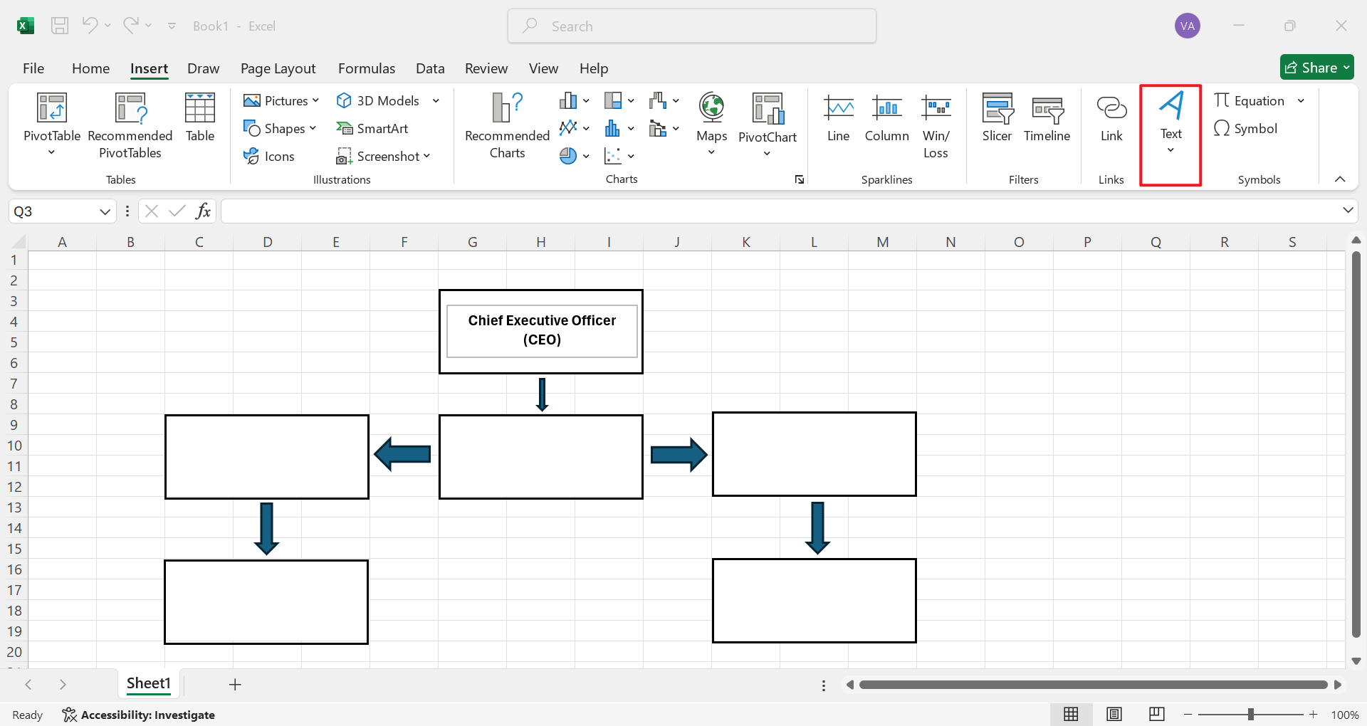 cara membuat carta org dalam excel