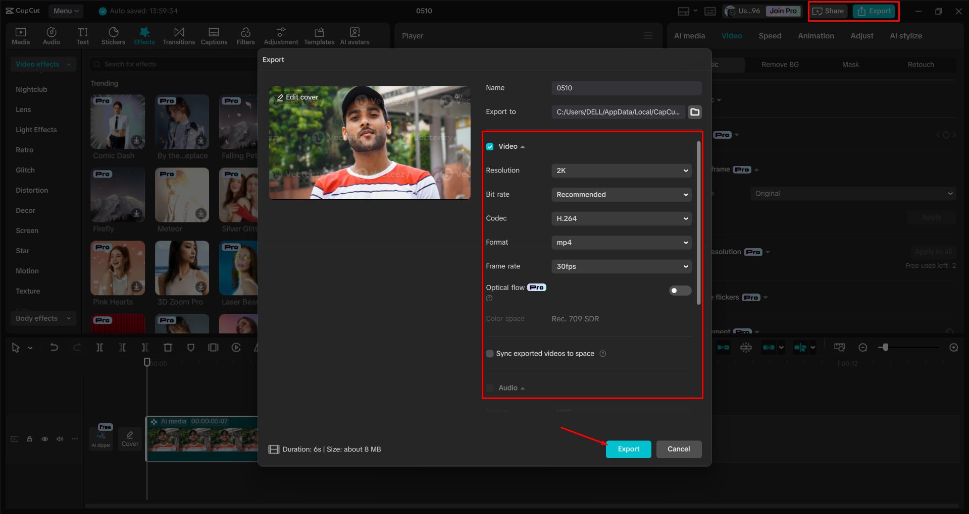 Exportieren eines Videos aus dem CapCut Desktop-Video-Editor