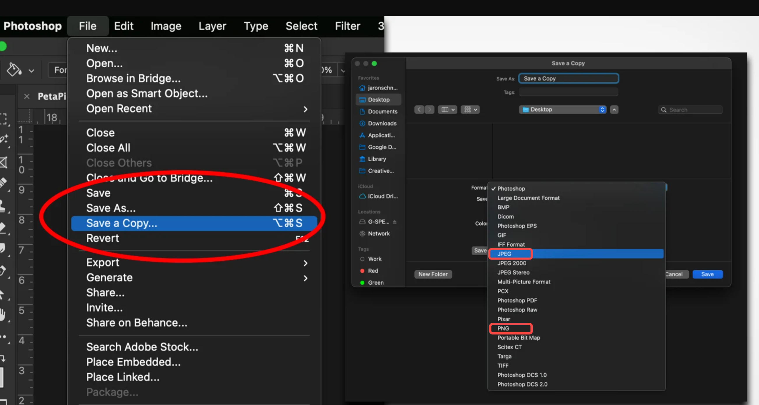 Save your work in Photoshop for red eye reduction