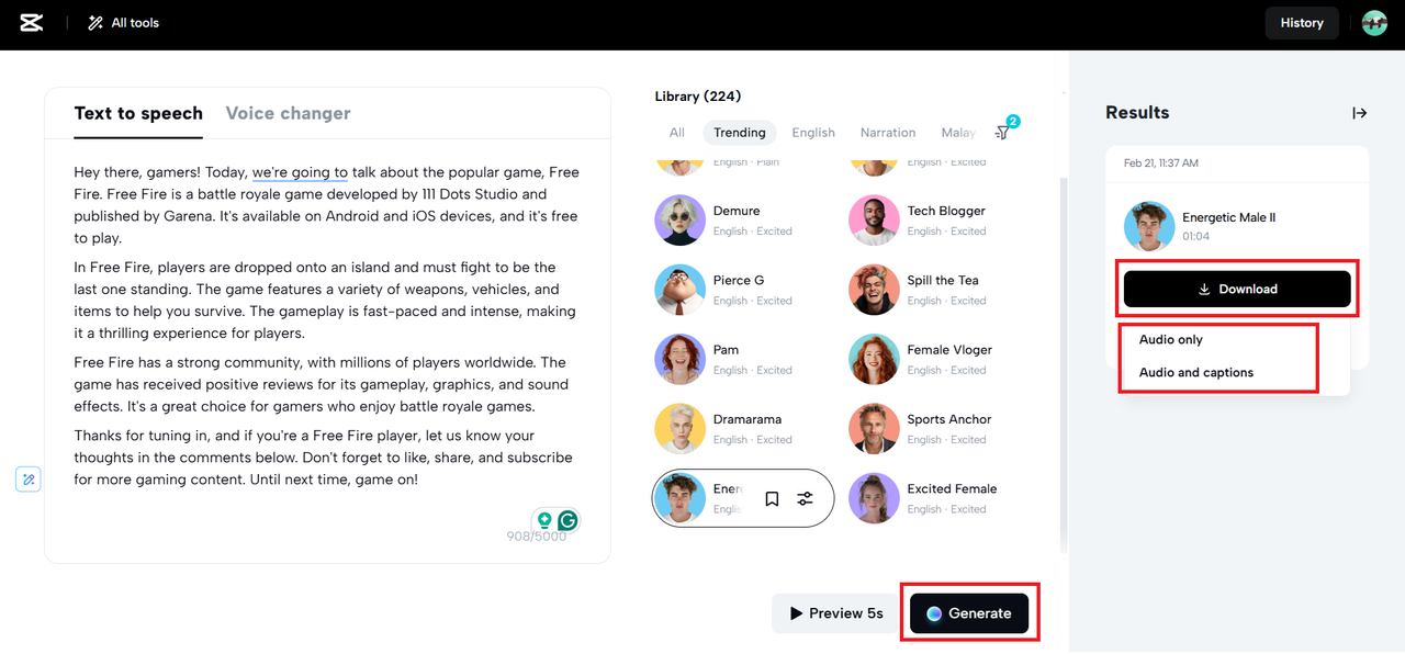 Generate and download option