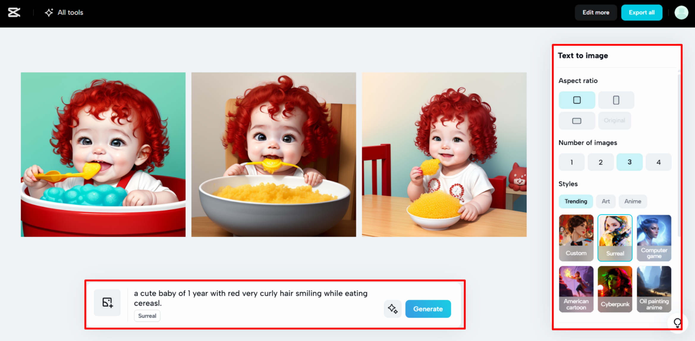 Generování obrázku s textem na platformě CapCut Web