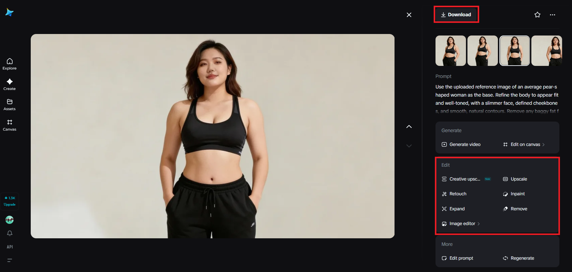 Refine the result and download the image