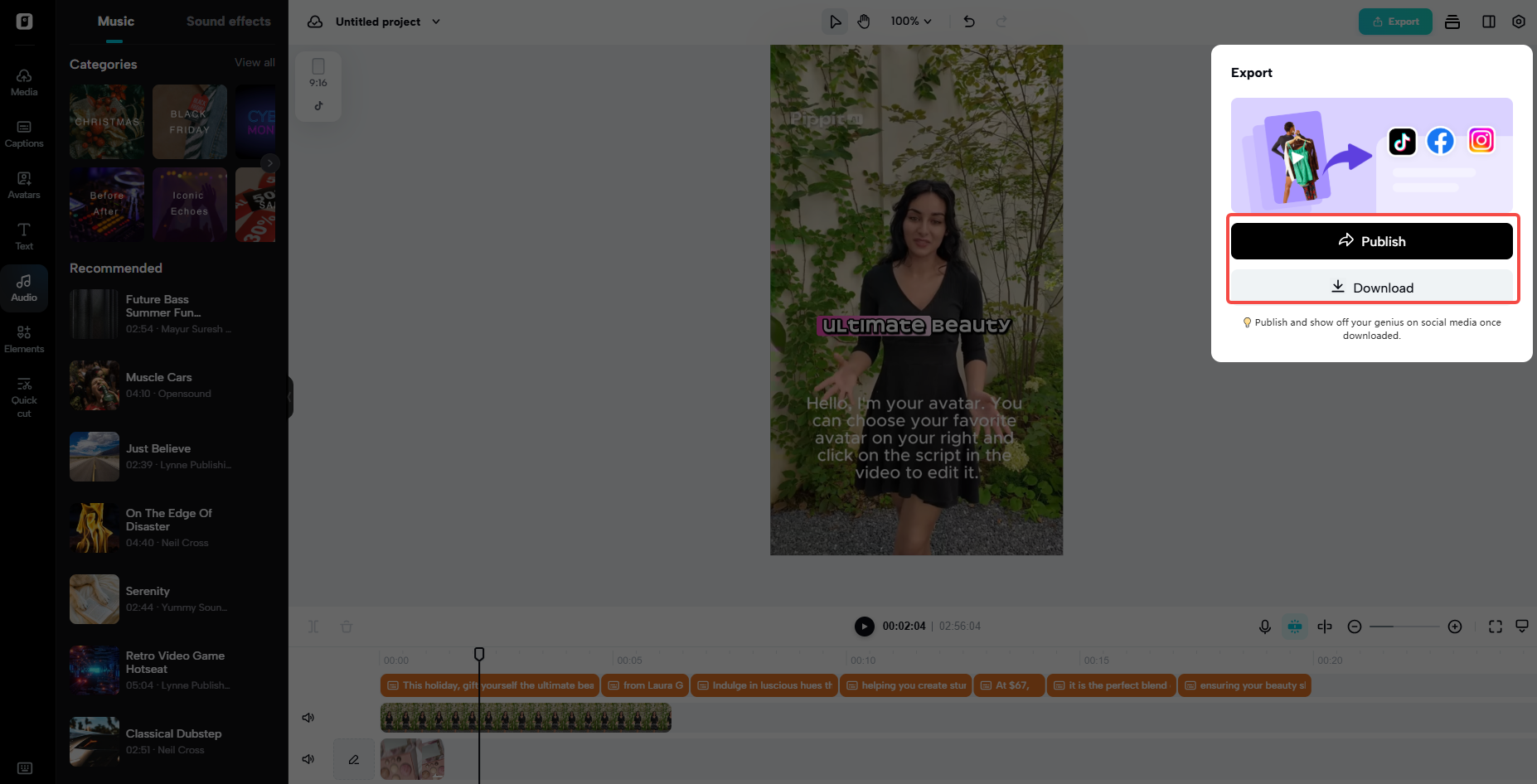 exporting video from Pippit