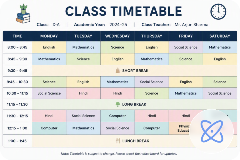 Build a school or class timetable
