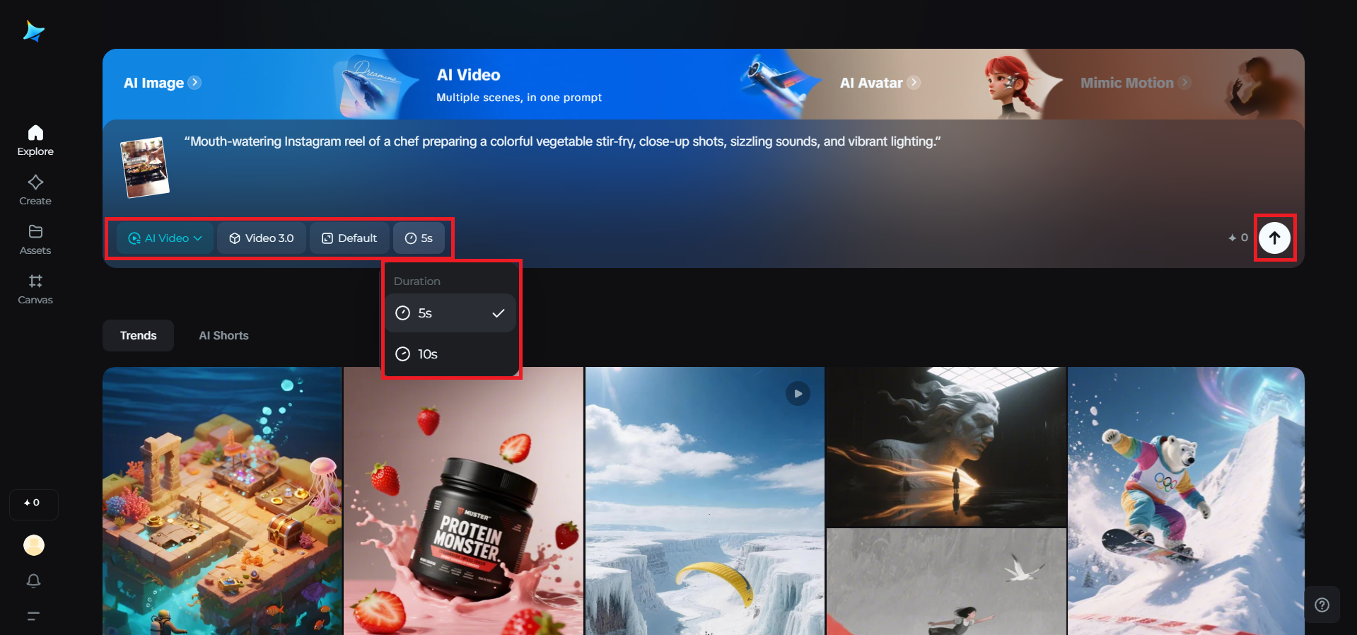 Choose model, ratio, and time