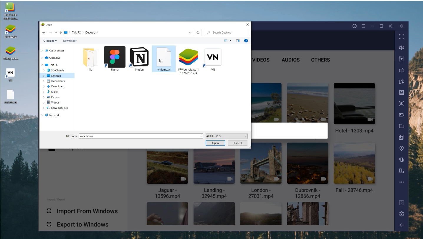 Importar um vídeo para o editor de vídeo VN