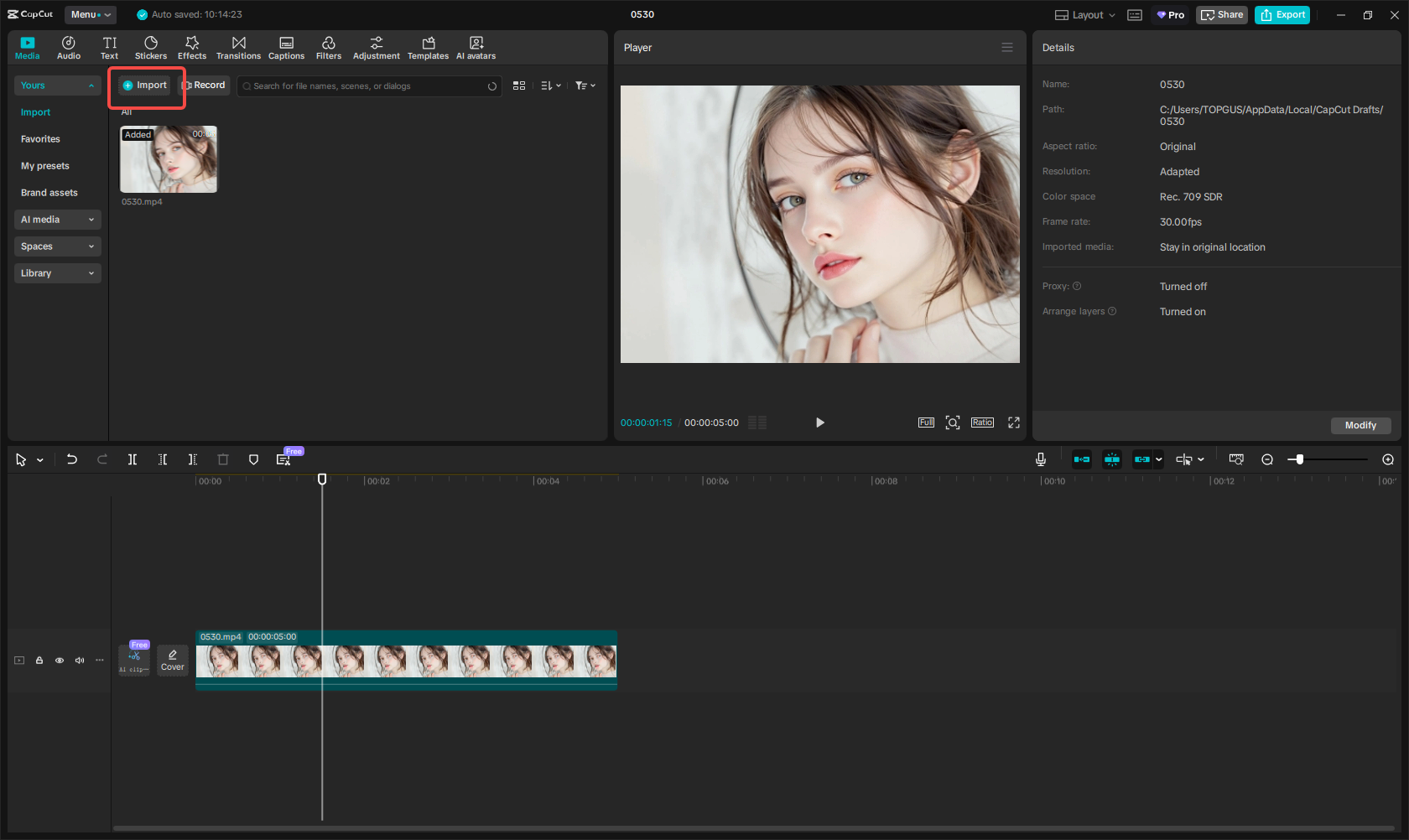 Launch CapCut and import your image/video